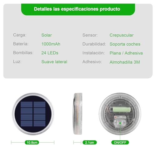 YiLaie Twilight Solar Lights Outdoor Garden 24 LEDs, 11 cm Solar Beacon Circular Floor Adhesive Lighting 360°, IP68 Waterproof for Path, Parking, Stairs, Sidewalk, Warm White (8 Pack)
