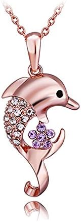 Tobert Women's 18K Rose Gold Plated Cute Rhinesttone Crystal Dolphin Pendant Necklace Dolphin Love Jewelry 45+5 CM Extender