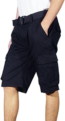 Denim House Men's Basic Belted Cargo Short (34,Solid Black)