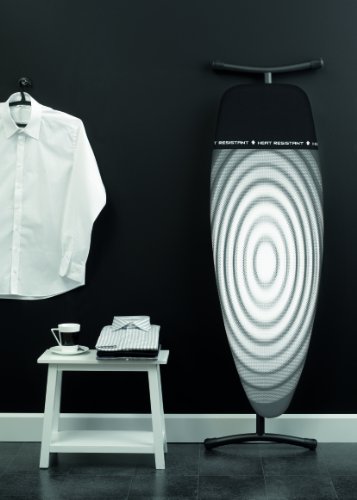 Brabantia Size D Ironing Board (53 x 18in) Heat Resistant Parking Zone, Black Frame, Non-Slip Feet, Suitable for Sit Down Ironing (Titan Oval)