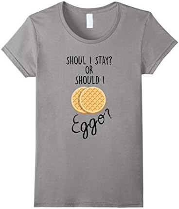 Womens Should I Stay Or Should I Eggo T-Shirt Funny Waffle Food Tee Large Slate