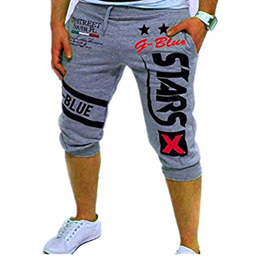 Men's Sport Pants, Fashion Printing Shorts Drawstring Elastic Waist Casual Loose Jogger Trouser (XXL, Gray C)