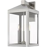 Livex 20585-91 Transitional Three Light Outdoor Wall Lantern from Nyack Collection in Pwt, Nckl, B/S, Slvr. Finish, Brushed N