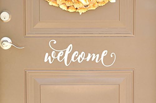 White Welcome Vinyl Front Door Decal - Welcome Vinyl Decal, Home Vinyl Sticker, 10.5" W x 4" H