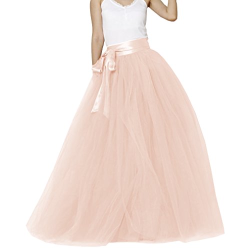 Lisong Women Floor Length Bowknot Tulle Party Evening Skirt 2 US Blush Pink