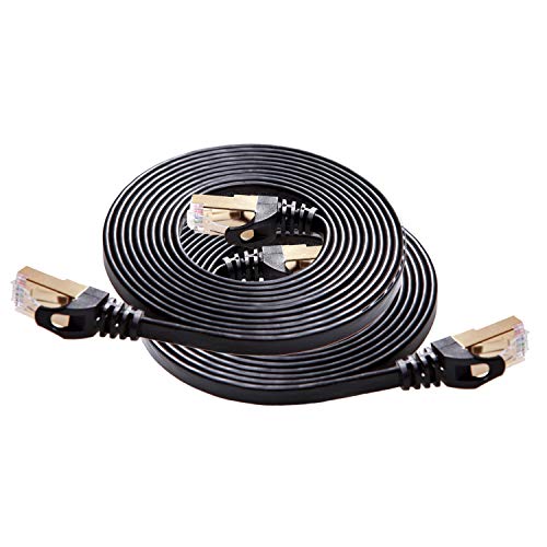 Cat 7 Shielded Ethernet Cable 8ft 2pack (Highest Speed Cable) Cat7 Black Flat Internet Network Cables, for Modem, Router, LAN, Computer
