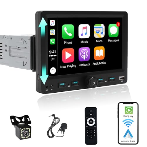 Alondy 1 Din Car Radio with Screen (7 Inches) Compatible with [Wireless] Apple CarPlay Android Auto Bluetooth AM/FM/RDS Radio USB (Type-C Fast Charge 3A) AUX SD Backup Camera