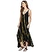 MakeMeChic Women's Boho Maxi Short Sleeve Split Pockets Tie Dye Long Dress Black and Gold L