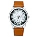 Top Plaza Black and White Lotus Flower Elegant Women Fashion Brown PU Leather Band Analog Quartz Wrist Watch-Brown