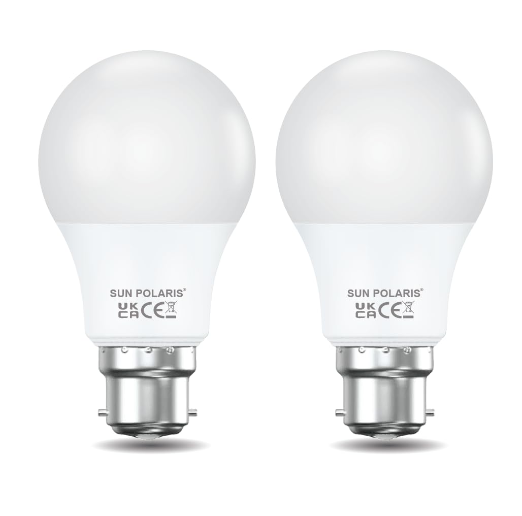 SUN POLARIS Bayonet Led Light Bulb – Daylight 6500k 50w Equivalent 7 watt Lightbulbs, 600 Lumen Non Dimmable Energy Saving BC B22 Fitting Lightbulb, Extra Natural White Standard GLS Bulbs Pack of 2