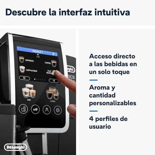 De'longhi dinamica plus ecam382.70.b, máquina automática de grãos de café, máquina de cappuccino com hot lattecrema, cafeteira expresso feijão para xícara com 18 receitas, tela tft de 3,5 ", 1450 w, preta