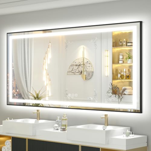 OKPAL LED Bathroom Mirror Black Frame