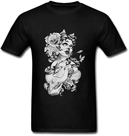 Pingteam Men's Cat Woman Holding the Fox Wearing Flowers T shirts Size XL Black