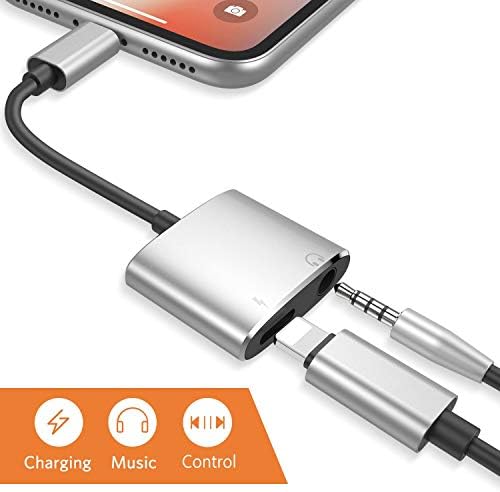Lightening Headphone Adapter Jack 3.5mm Accessories Headphones Dongle for iPhone Audio Adaptor Aux Audio & Charge & Music Control Splitter for iPhone 7/7Plus 8/8Plus X/10 XS XR Support iOS 12 or Later