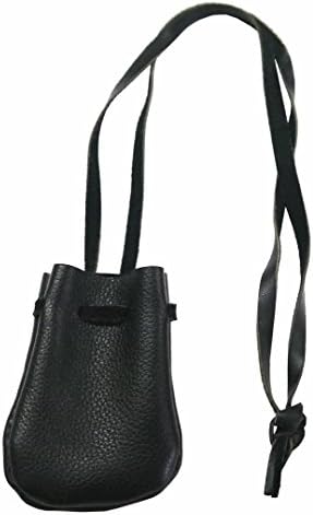 Small Black Leather Drawstring Medicine Tobacco Pouch/Bag/Necklace