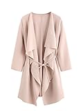 Romwe Women's Raw Cut Hem Waterfall Collar Long Sleeve Wrap Trench Coat Cardigan Peach XS
