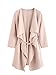 Romwe Women's Raw Cut Hem Waterfall Collar Long Sleeve Wrap Trench Coat Cardigan Peach XS