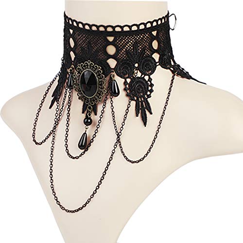 Aniwon Vintage Necklace Earrings Hair Accessories Set for Women Girls Halloween Decorations Prom Party Accessory Black