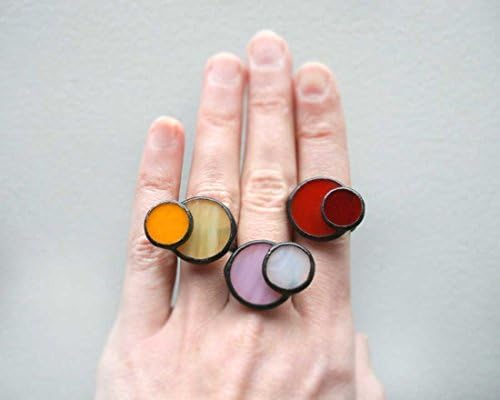 Colorful Stained Glass Statement Adjustable Rings by Artkvarta, Art Ideas, Bright Rings, Ideas for Her, Rainbow Ring, Cocktail Idea, Trand 2016, Artkvarta Jewelry
