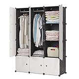 KOUSI Portable Closet Portable Closet Clothes Wardrobe Bedroom Armoire Storage Organizer with Doors, Capacious & Sturdy, Black, 6 Cubes+2 Hanging Sections