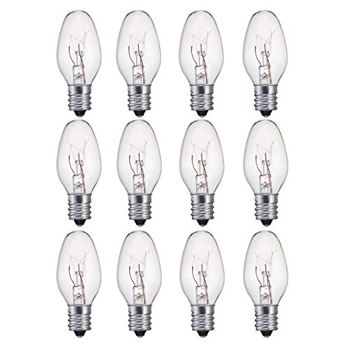 LSLEE 7 Watt Nachtlicht- und Salzlampen-Ersatzlampen, C7/7 Watt/120 V/45 Lumen, E12 Kandelaber-Sockel, klares Glas, 12 Stück