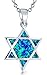 Hanukkah Magen Judaic Inlay Created Blue Opal Star Of David Pendant Necklace For Bat Mitzvah For Women Teen .925 Sterling Silver