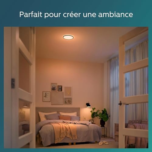 Plafonnier rond à panneau LED SceneSwitch à intensité variable, 3 ambiances différentes, 18W. pour l'éclairage intérieur, le salon et la chambre, noir