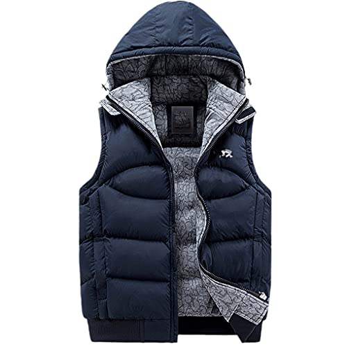 Men Vest Jacket Thickening Cotton Hooded Warm Sleeveless Vest
