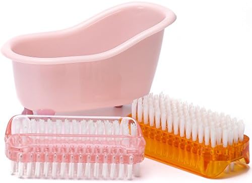 HAOSDA Hand and Nail Brush Two-sided Scrubing Cleaning Brushes 2pcs, Small Plastic Bathtub Container for Soap, Pack of 1