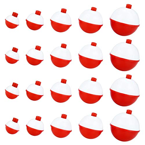 Bskifnn 50 Stück runde Angel-Bobber 2,5 cm/3,2 cm/3,8 cm/4,4 cm/5,1 cm Schwimmer-Bobber Druckknopf – Rot und Weiß ABS…