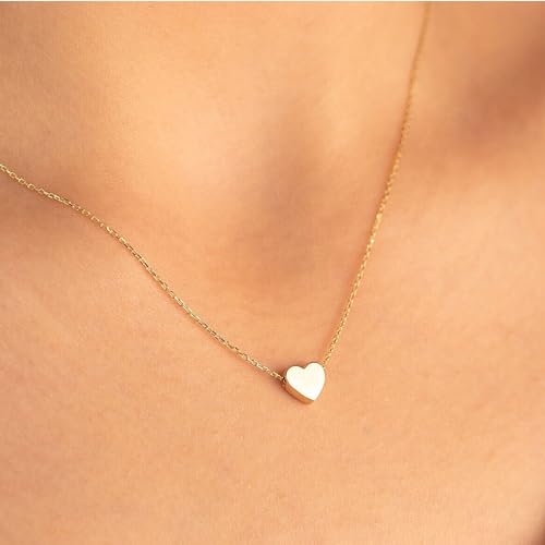 Ieftop Dainty Gold Heart Necklace for Women - 14K Gold/Silver Plated Cute Heart Handmade Disc Circle Bee Choker Adjustable Necklace for Women Trendy Jewelry
