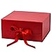WRAPAHOLIC 2Pcs Red Gift Box with Satin Ribbon, 8x8x4 Inches Collapsible Gift Box with Magnetic Closure for Party, Wedding, Gift Wrap, Bridesmaid Proposal, Storage
