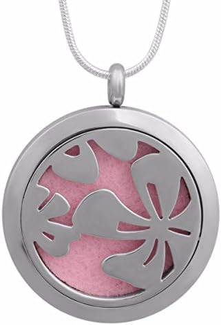Eudora Lucky Clover Aromatherapy Essential Oil Perfume Diffuser Locket Pandent Necklace 24'' Chain Pink