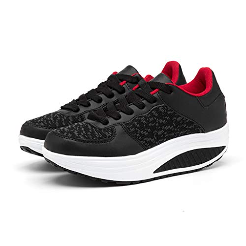 High Heel Wedge Sneakers for Women,Lightweight Soft Bottom Fitness Tennis Platform Shoes (Black-1, US 8.5) - Thumbnail 7