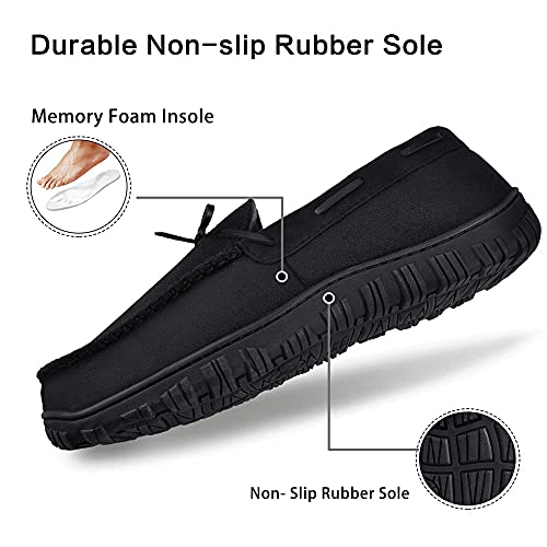 festooning Mens Slippers House Shoes with Memory Foam Moccasin Slipper for Men with Non-Skid Rubber Sole Indoor/Outdoor Black 11 M US