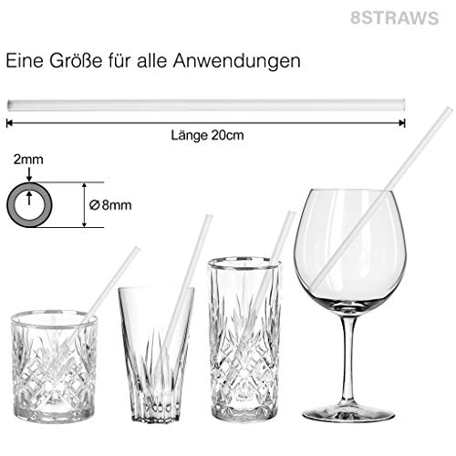 8STRAWS Glas Strohhalme | 8 Stück + Bürste in stylischer Aufbewahrungsbox | 20cm | transparent | bruchsicher… – Bild 4