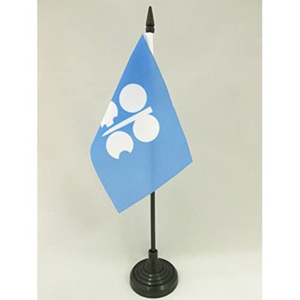 AZ FLAG - Organization of the Petroleum Exporting Countries Table Flag 4'' x 6'' - OPEC Office Mini Banner 100% Polyester 15 x 10 cm - Mini Desk Flag with 10'' Pole and Black Plastic Base