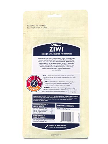 ZIWI DOG CHEWS AND TREATS – BEEF WEASAND – ALL NATURAL, AIR-DRIED, SINGLE PROTEIN, GRAIN-FREE, HIGH-VALUE TREAT, SNACK, REWARD 2.5 OUNCE (PACK OF 1)