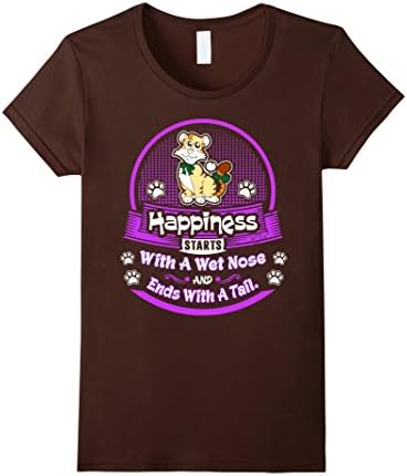 Womens Happiness Starts Wet Nose Ends Tail Cat Tshirt XL Brown