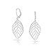 Tribal Boho Nature Style Lightweight Open Leaf Feather Drop Dangle Leverback Earrings For Women 925 Sterling Silver