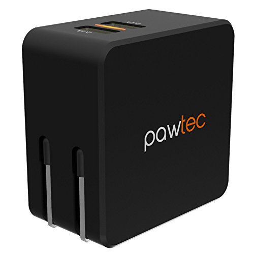 Pawtec Dual 2-Port Foldable USB Travel Wall Charger 5V 4.2A / 21W Apple & Android Smart Circuit Optimized For iPhone, iPad, iPod, Samsung Galaxy, Smartphones, Tablets with Storage Sleeve (Black)