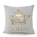 FASHIONDAVID 18 * 18 Inch Gold Queen Crown Home Bronzing Flannel Throw Pillow Cover Golden King Queen Crown Geometric Line Pattern Cushion Covers Sofa Home Decor