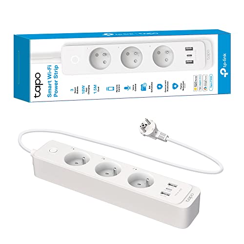 Tapo Wifi-stekkerdoos, 3 onafhankelijke stopcontacten en 3 USB-poorten snel opladen (1 type C + 2 type A), 10 A type F, compatibel met HomeKit, Alexa en Google Home, aquariumbediening, Tapo P300(FR)