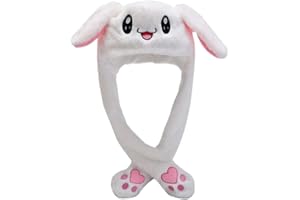 PRAABDC Bunny Rabbit Hat Funny Plush Long Ear Moving Jumping Cute Dress Up Cap Birthday Cosplay Easter Christmas Halloween