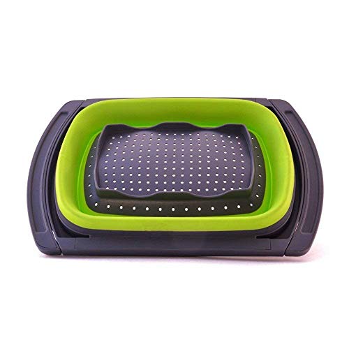 DenSan Collapsible Sink Vegetable/Fruit Colander Extendable Handles-Folding Strainer for Kitchen(Green),