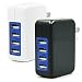 Wall Charger, Besgoods 2 Pack Portable 4-Port USB Charger Fast Travel Charger Power Adapter with Folding Plug for iPhone 7 6s Plus, iPad, Samsung Galaxy, Android, HTC, Nexus, Black White