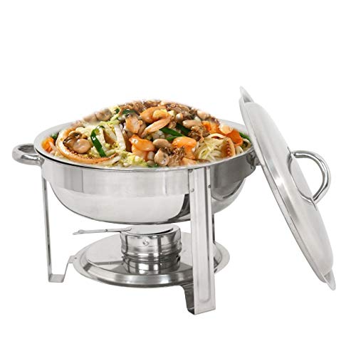 Epetlover Round Chafing Dish 5 Quart Full Size Stainless Steel Chafer dish Warmer Set with Food Pan, Water Pan, Fuel Holder and Dome Cover for Kitchen, Buffet, Chef Team, Banquet - Thumbnail 7