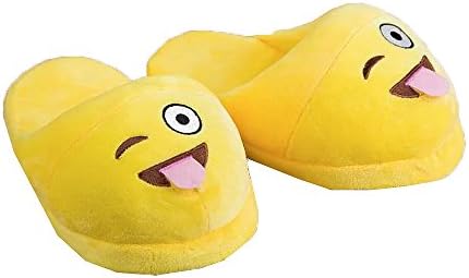 Emojeez Anti-Slip House Soft Plush Emoji Characters Slippers Indoor Shoes - Face with Stuck-Out Tongue and Winking Emoji
