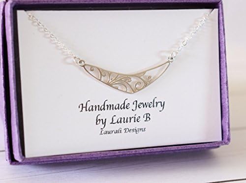 Chevron Wave Charm Necklace Sterling Silver thin design Outline