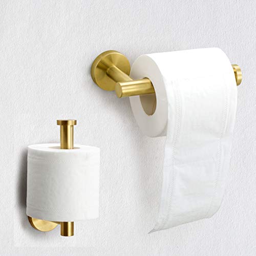 Nolimas 3-Pieces Brushed Gold Bathroom Hardware Set SUS304 Stainless Steel Round Wall Mounted - Includes 12" Hand Towel Bar,Toilet Paper Holder,Robe Towel Hooks,Bathroom Accessories Kit - Thumbnail 3